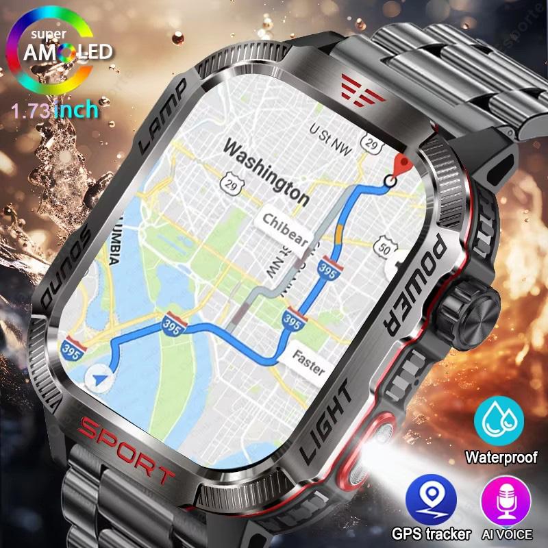 Smartwatch X12 - Montre connectée militaire GPS pour hommes,